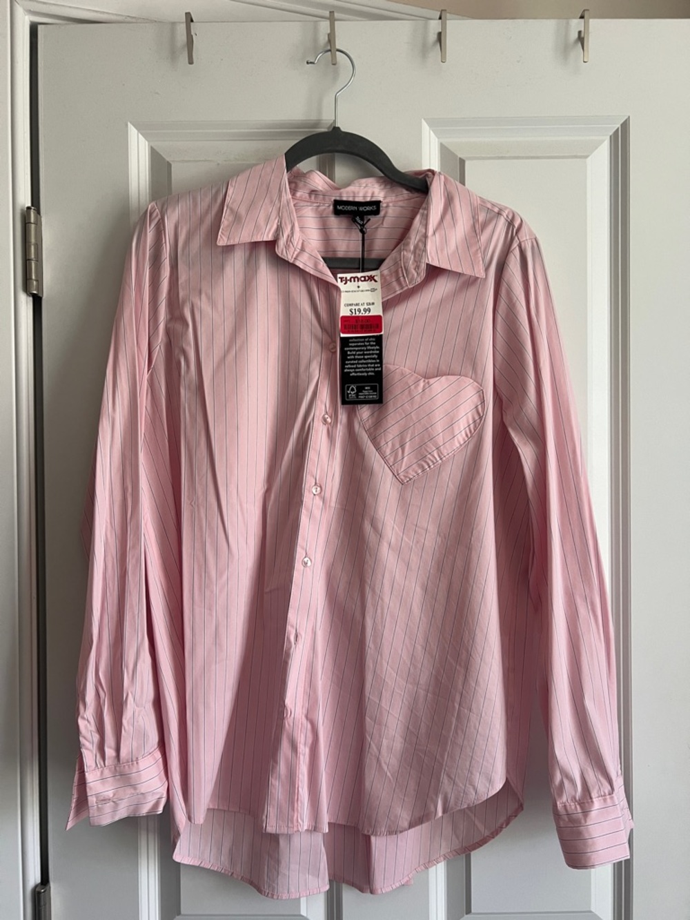 Modern Layers Pink Striped Button-Down Shirt with Heart Pocket